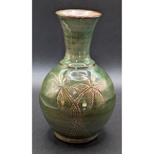 Lloyd's Studio Jamaica Palm Iridescent Green Glaze Bud Vase 5 1/2"